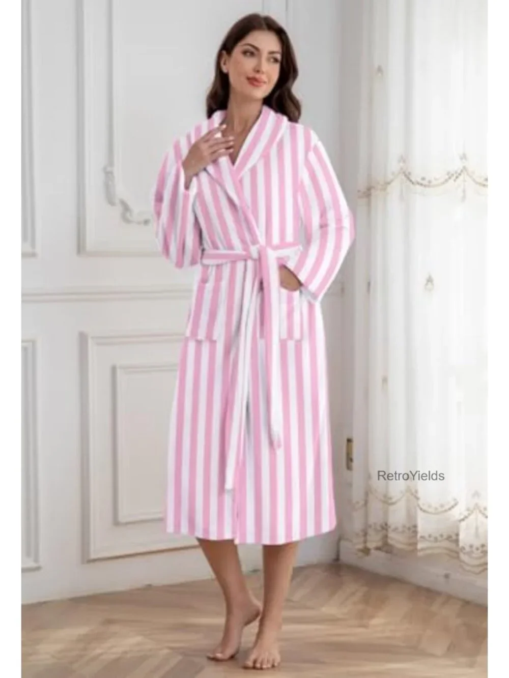 Kids Fleece Bathrobe Shawl Collar with Belt and Pockets Girls Boys 2-15